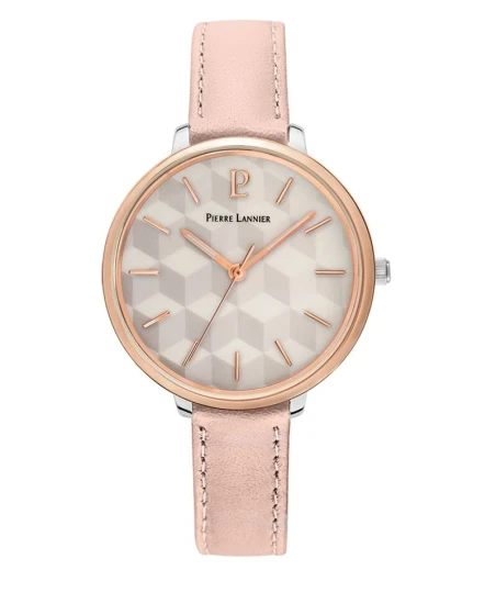 Montre Pierre Lannier - Quartz Femme MIRAGE Argenté Cadran Nacré Blanc Bracelet Cuir Rose 12MM - 027L795