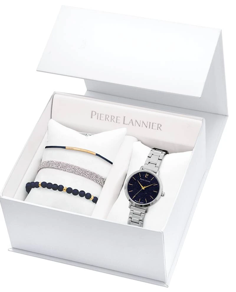 Montre Pierre Lannier - Coffret Femme CHOUQUETTE Argenté Cadran Pierre Bleu Bracelet Acier Argenté 12MM - 176F661