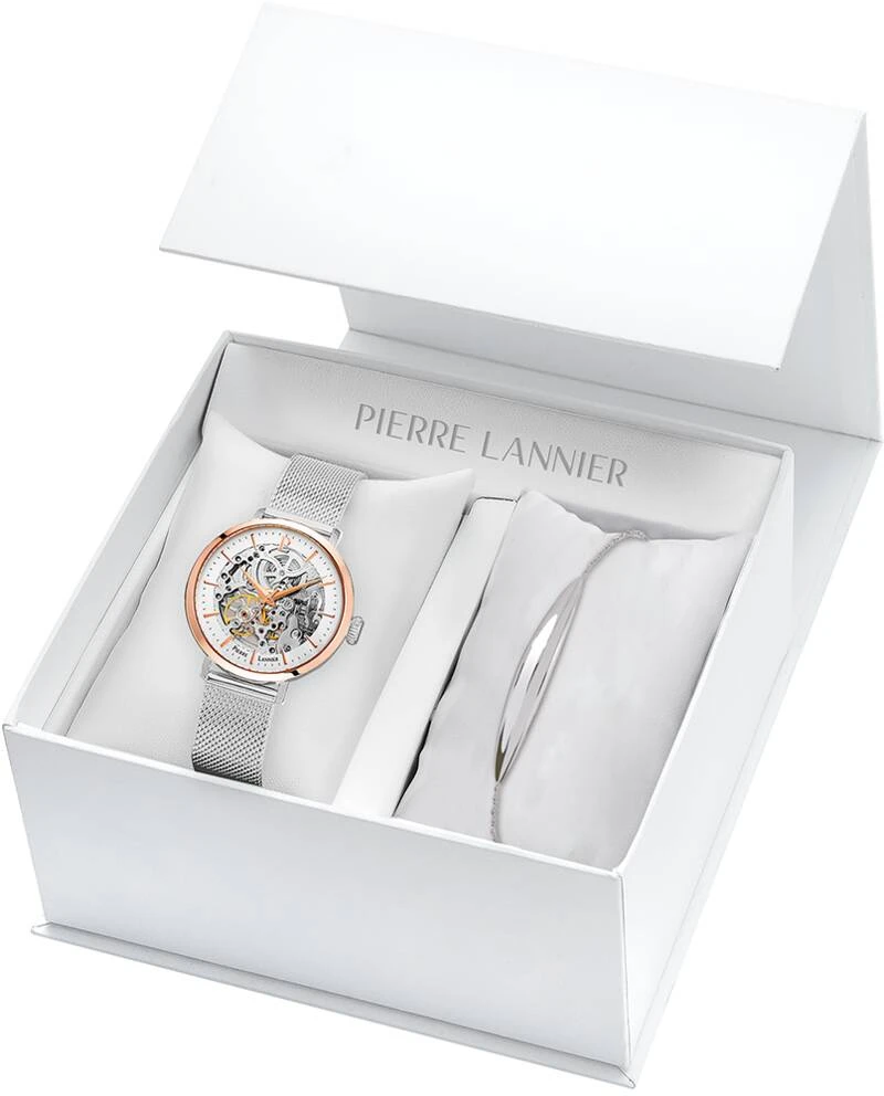 Montre Pierre Lannier - Coffret Femme AUTOMATIC Argenté Cadran Soleillé Argenté Bracelet Acier milanais Argenté 14MM - 180D628