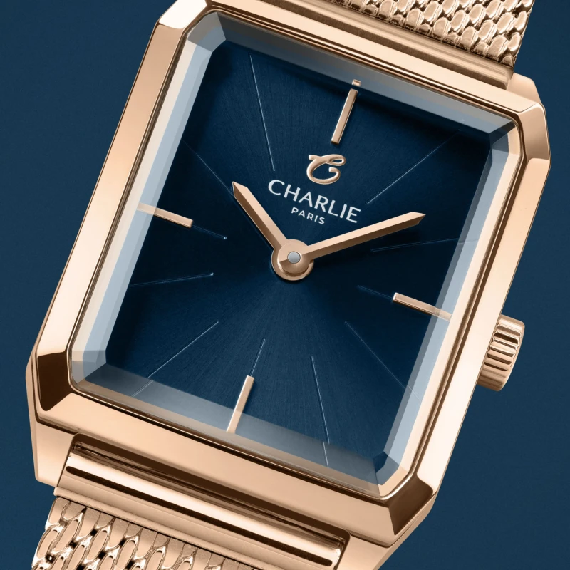 Montre Charlie Paris - MONCEAU Doré rose & Bleu