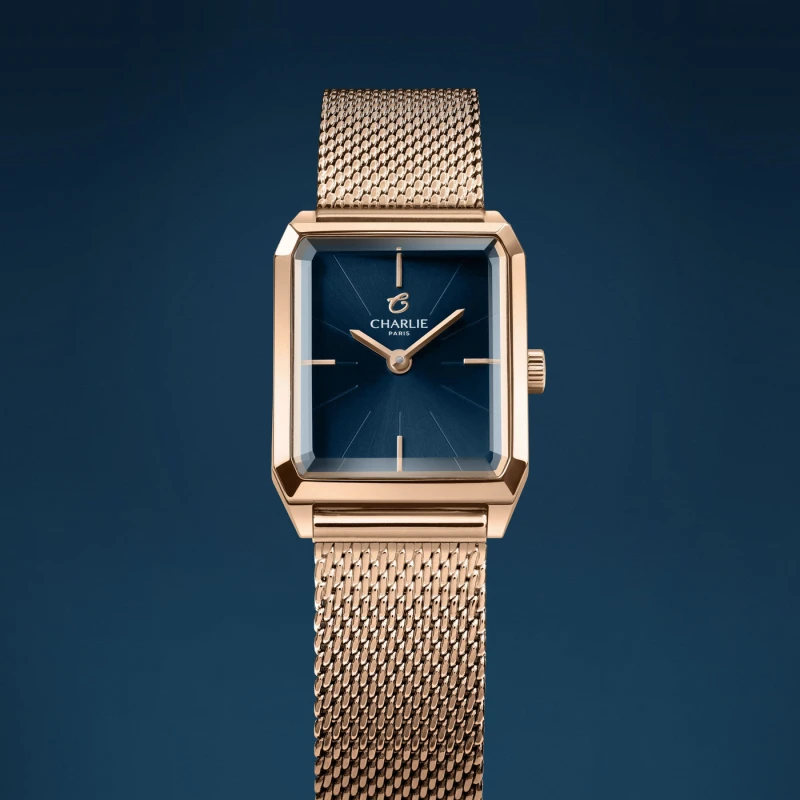 Montre Charlie Paris - MONCEAU Doré rose & Bleu