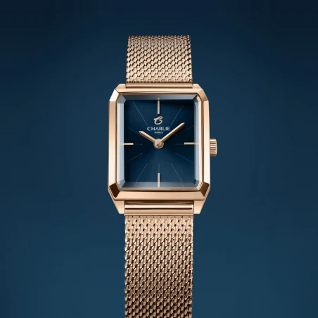 Montre Charlie Paris - MONCEAU Doré rose & Bleu