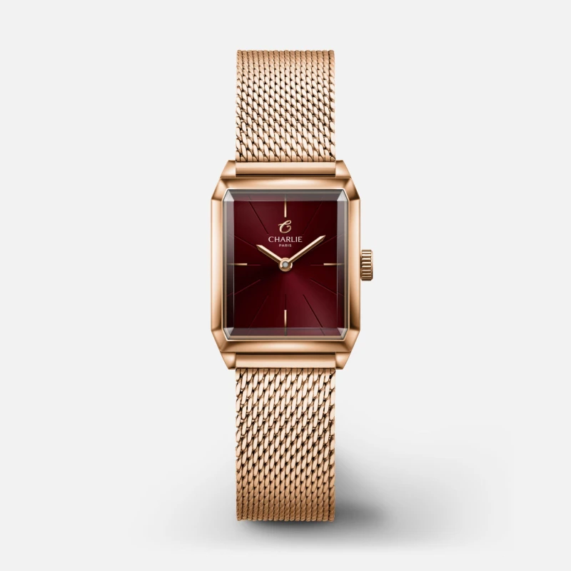 Montre Charlie Paris - MONCEAU Doré rose & Bordeaux