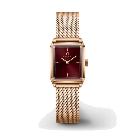 Montre Charlie Paris - MONCEAU Doré rose & Bordeaux