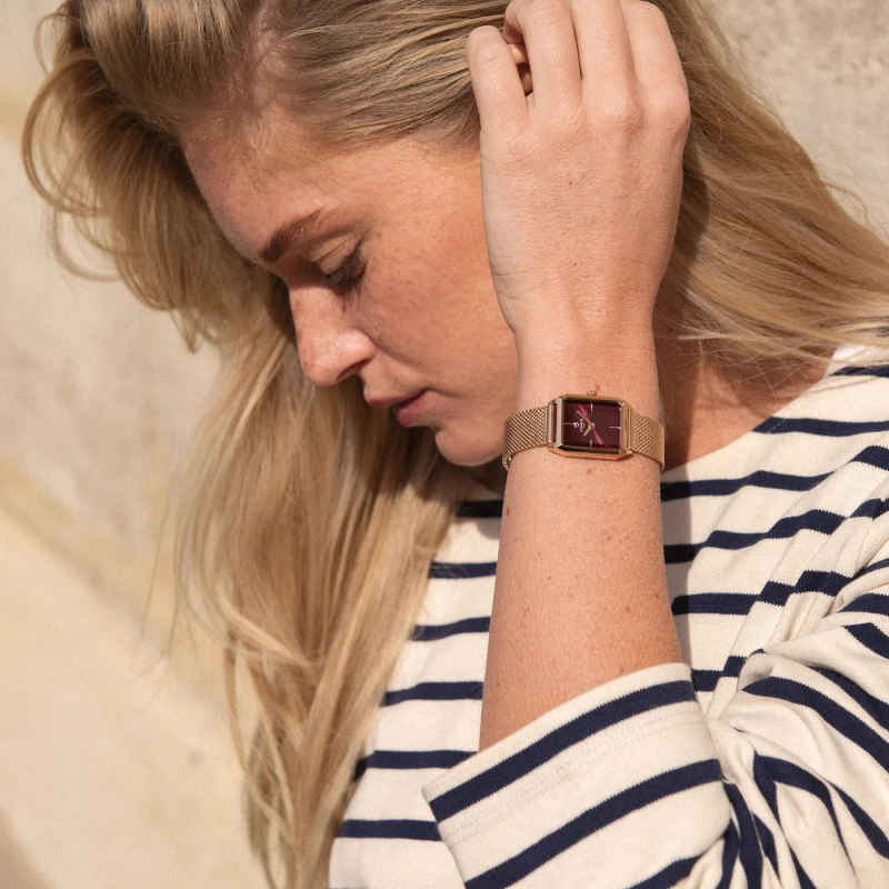 Montre Charlie Paris - MONCEAU Doré rose & Bordeaux