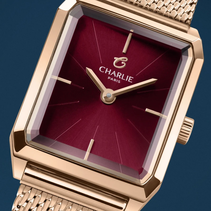 Montre Charlie Paris - MONCEAU Doré rose & Bordeaux
