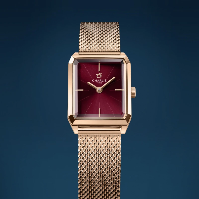 Montre Charlie Paris - MONCEAU Doré rose & Bordeaux