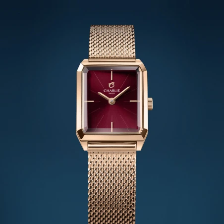 Montre Charlie Paris - MONCEAU Doré rose & Bordeaux