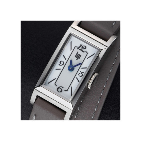 LIP - Montre LIP - Churchill T13 - Cadran Blanc/Gris - Double Bracelet Cuir Gris