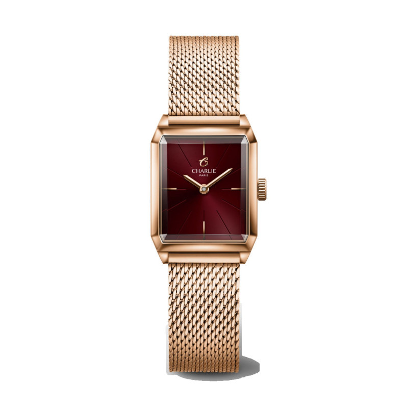 Montre Charlie Paris - MONCEAU Doré rose & Bordeaux