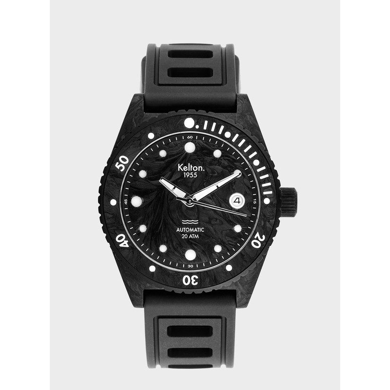 Montre Kelton - Edition limitée - Montre de plongée 1955 Carbone - 20 ATM - Bracelet Isofrane