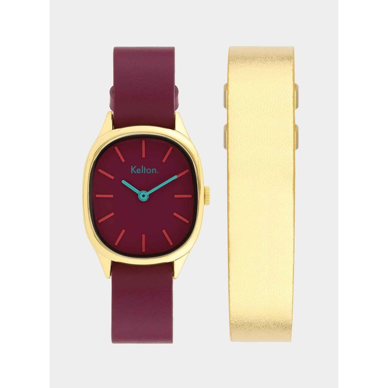 COFFRET - Montre Kelton - Colorama Prune + Bracelet cuir offert