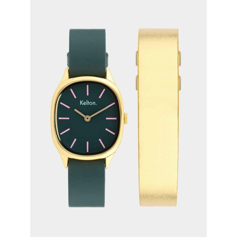 COFFRET - Montre Kelton - Colorama Laurier + Bracelet cuir offert