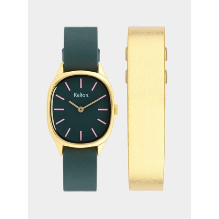 COFFRET - Montre Kelton - Colorama Laurier + Bracelet cuir offert