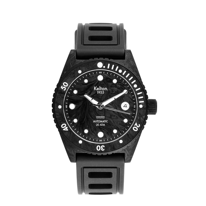 Montre Kelton - Edition limitée - Montre de plongée 1955 Carbone - 20 ATM - Bracelet Isofrane