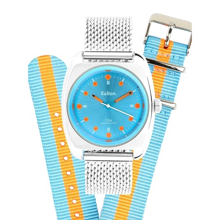 Coffret Montre Kelton - RC2 Bleu-Orange Mesh + Bracelet Nato offert