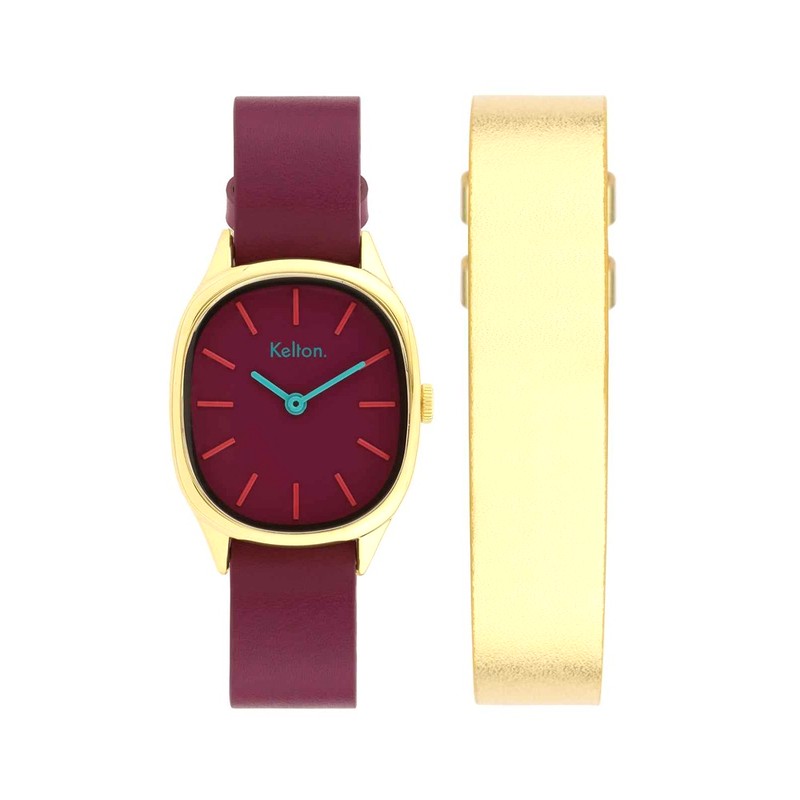COFFRET - Montre Kelton - Colorama Prune + Bracelet cuir offert