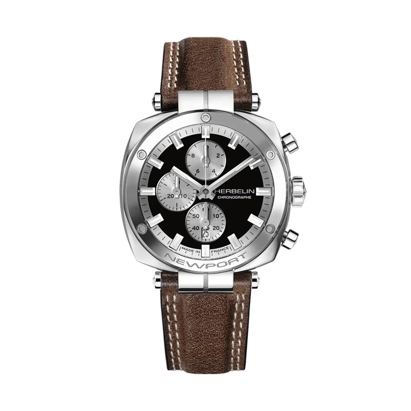 Michel Herbelin - Michel Herbelin Newport Héritage Chronographe 35664AP24BR – Acier Cuir Marron