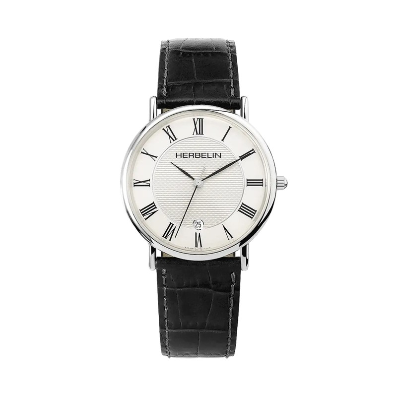 Michel Herbelin - Michel Herbelin Classique Quartz 12248AP08 – Argent Cuir Noir Homme