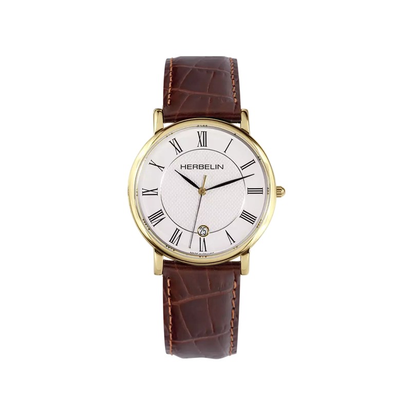 Michel Herbelin - Michel Herbelin Classique Quartz 12248P08MA – PVD Or Jaune Cuir Brun