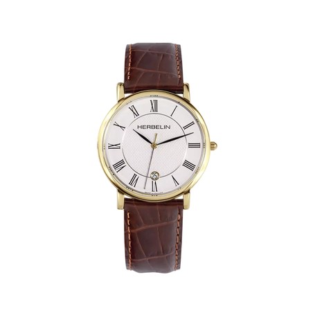 Michel Herbelin - Michel Herbelin Classique Quartz 12248P08MA – PVD Or Jaune Cuir Brun