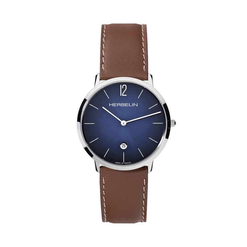 Michel Herbelin - Michel Herbelin City Quartz Bleu 19515AP15GD – Cuir Brun Acier
