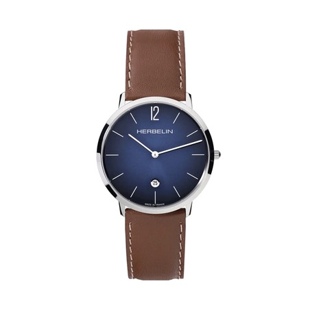 Michel Herbelin - Michel Herbelin City Quartz Blue 19515AP15GD – Brown Leather, Steel