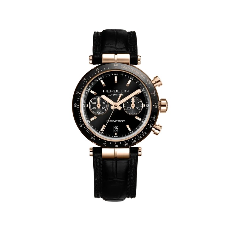 Michel Herbelin Newport – automatique – chrono – noir pvd or rose – 256TRCN14 vue de face
