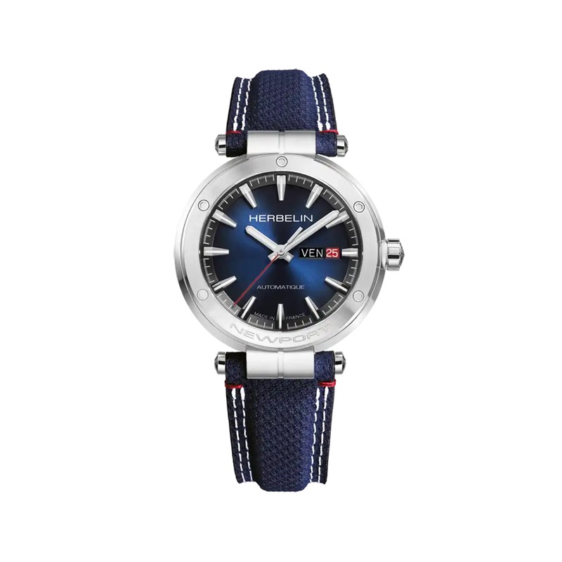 Michel Herbelin Newport – automatique – day date – textile bleu – 1768A15BL vue de face