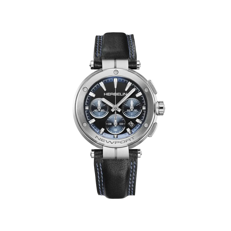 Michel Herbelin newport – chrono – automatique – acier cuir – 268A65 vue de face