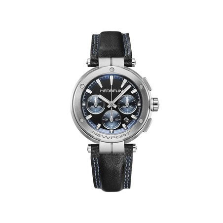 Michel Herbelin Newport – chronograph – automatic – steel and leather – 268A65, front view