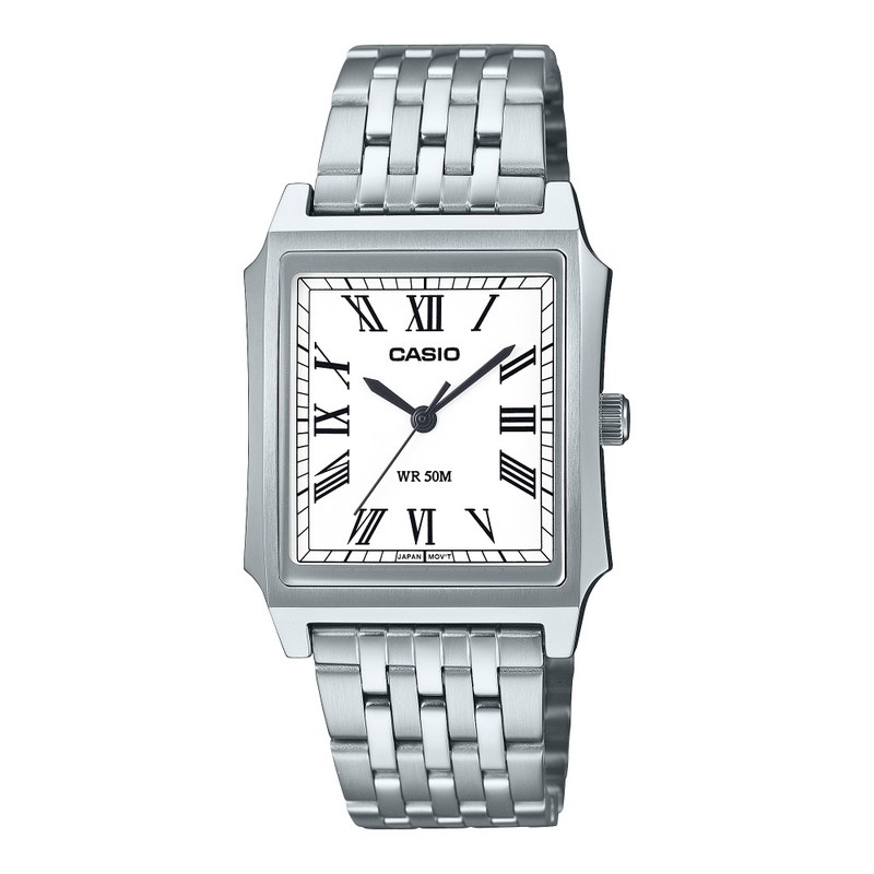 Casio Watch - Collection - Square Steel Watch with White Dial