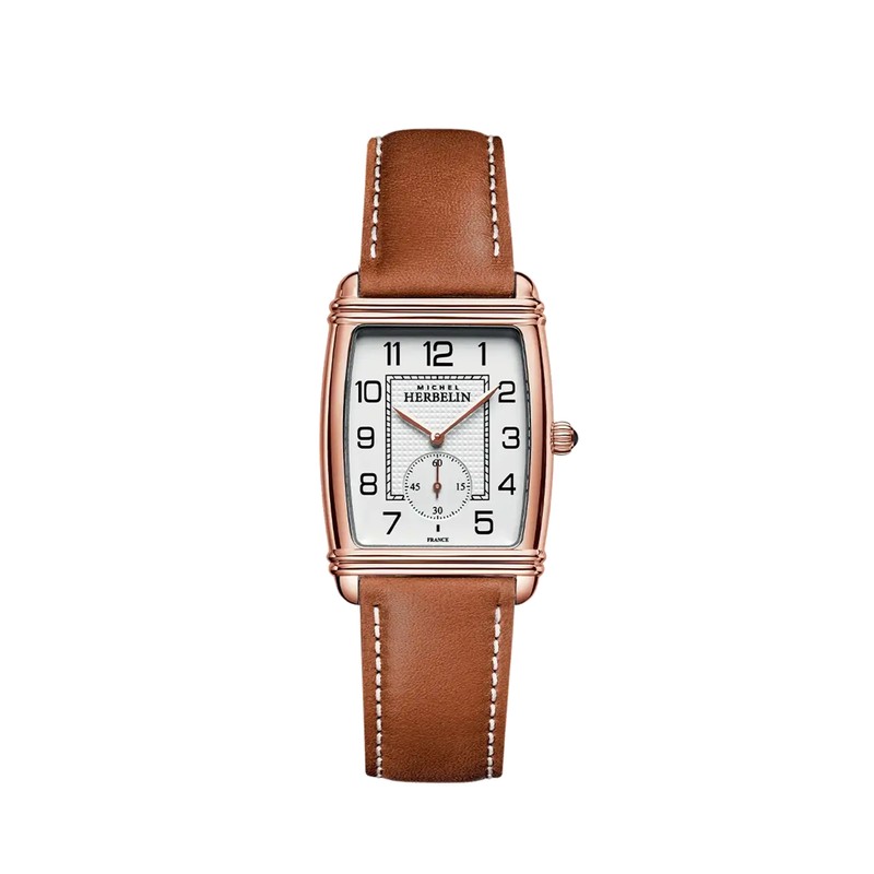 Montre Michel Herbelin - Art Déco - Petite Seconde - PVD Or Rose & Cuir