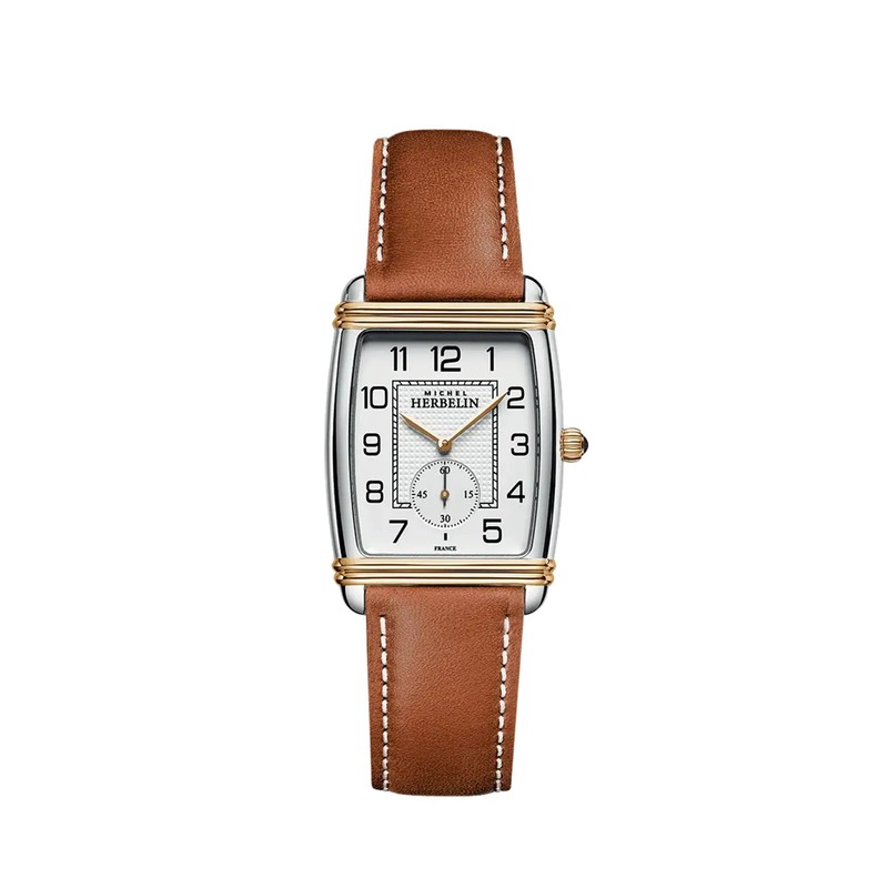 Montre Michel Herbelin - Art Déco - Petite Seconde - Bicolore & Cuir Camel