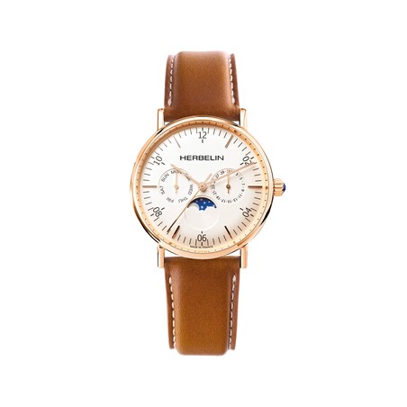 Montre Michel Herbelin - Inspiration - Phase de Lune - PVD Or Rose & Cuir Gold