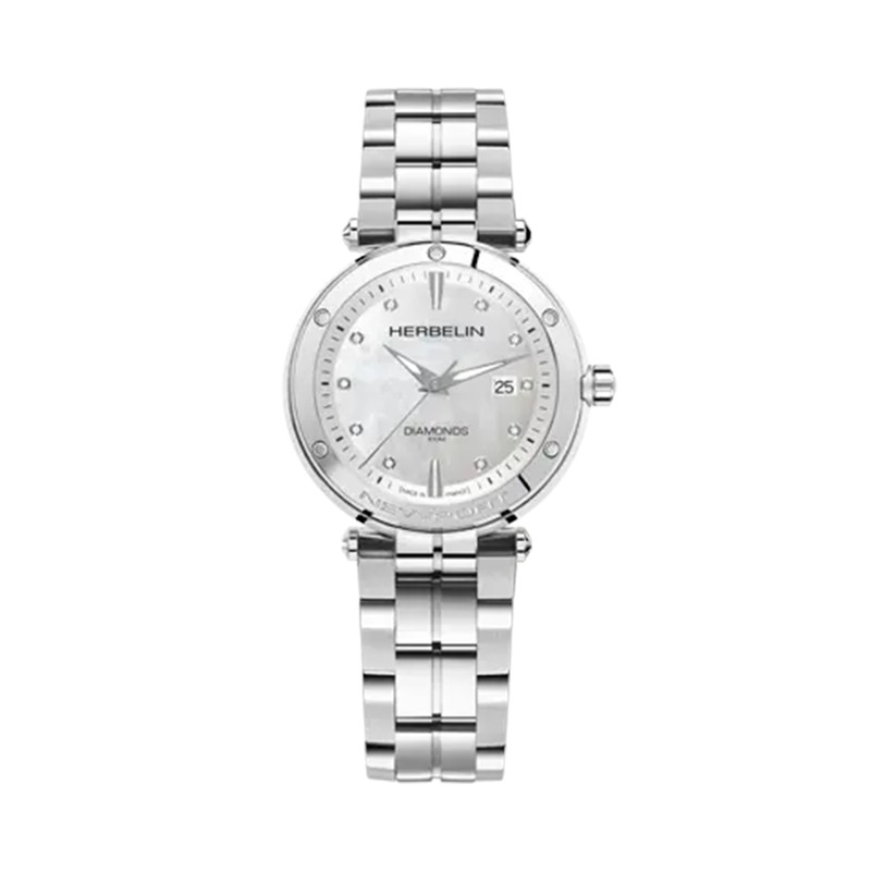 Montre Michel Herbelin - Newport - Quartz Date - Acier, Nacre & Diamants