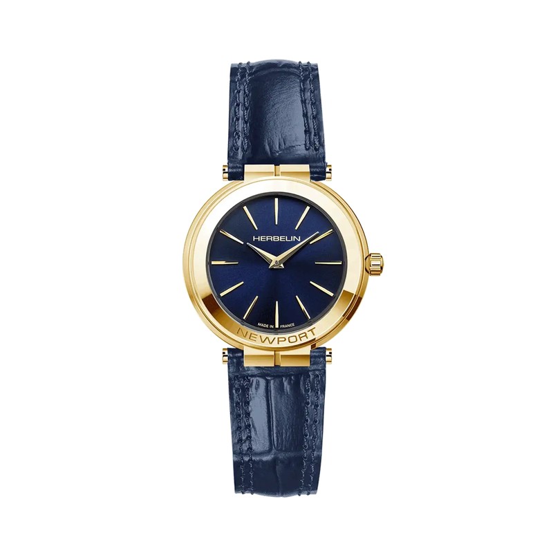 Montre Michel Herbelin - Newport - Slim - PVD Or Jaune & Cuir Bleu
