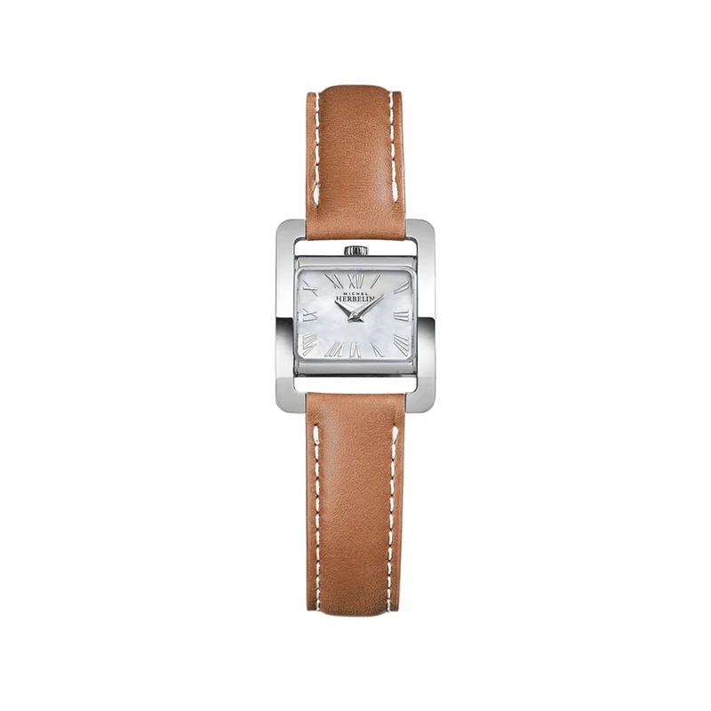 Montre Michel Herbelin - Ve AVENUE - Quartz - Nacre Blanche & Cuir Camel