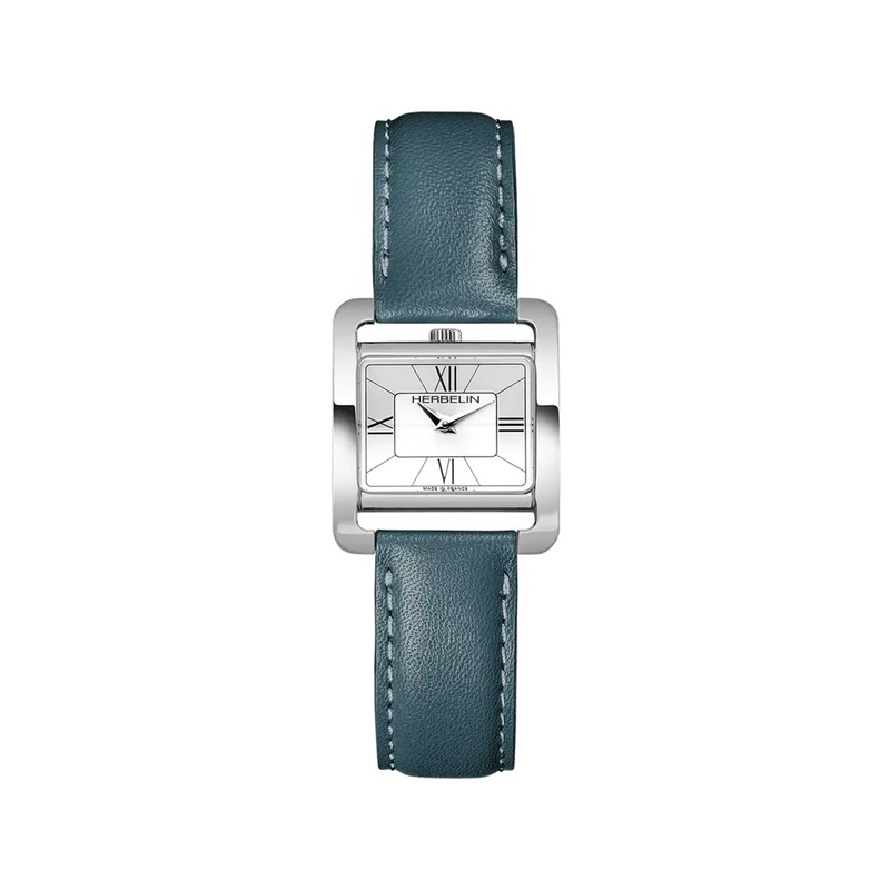 Montre Michel Herbelin - Ve AVENUE - Quartz - Nacre Blanche & Cuir Bleu-Vert