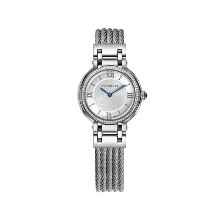 Montre Michel Herbelin - Galet - Quartz - Blanc Argenté Diamants & Acier
