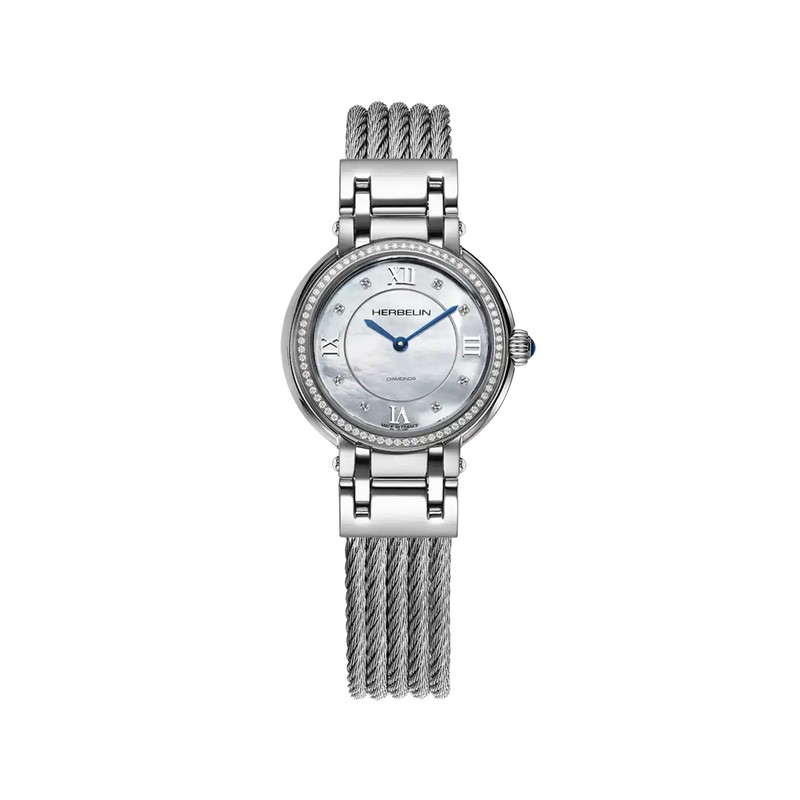 Montre Michel Herbelin - Galet - Quartz - Nacre Diamants & Acier