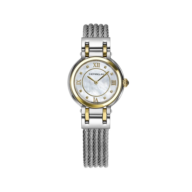 Montre Michel Herbelin - Galet - Quartz Bicolore - Nacre & Zircons