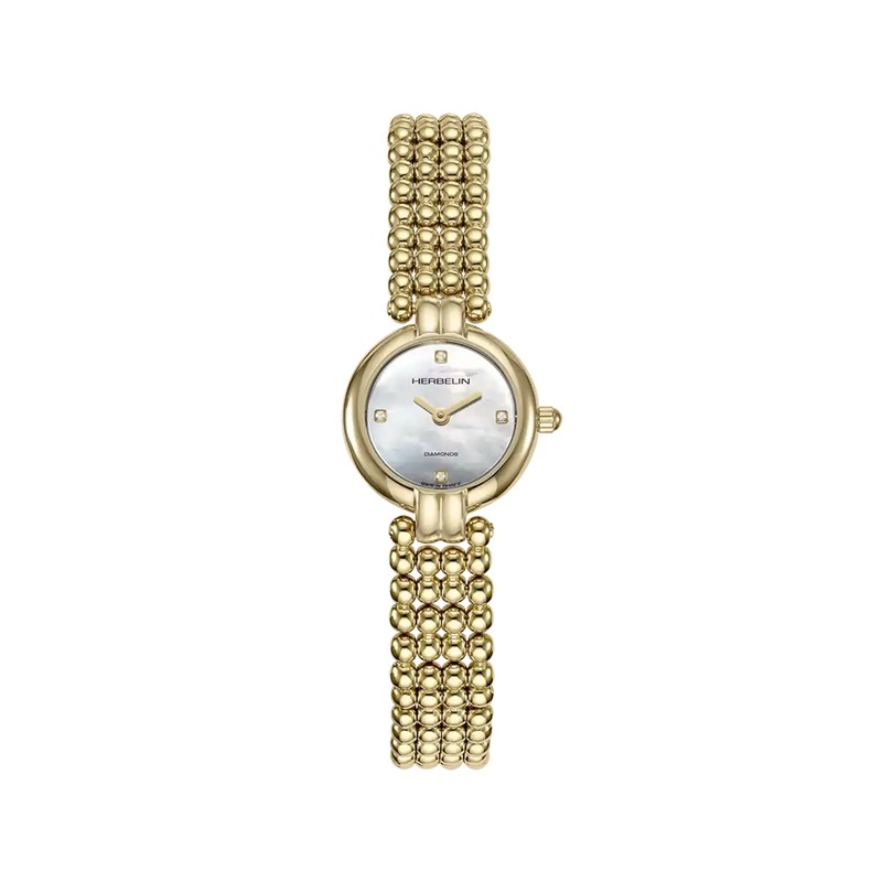 Montre Michel Herbelin - Perles - Quartz - PVD Or Jaune & Diamants