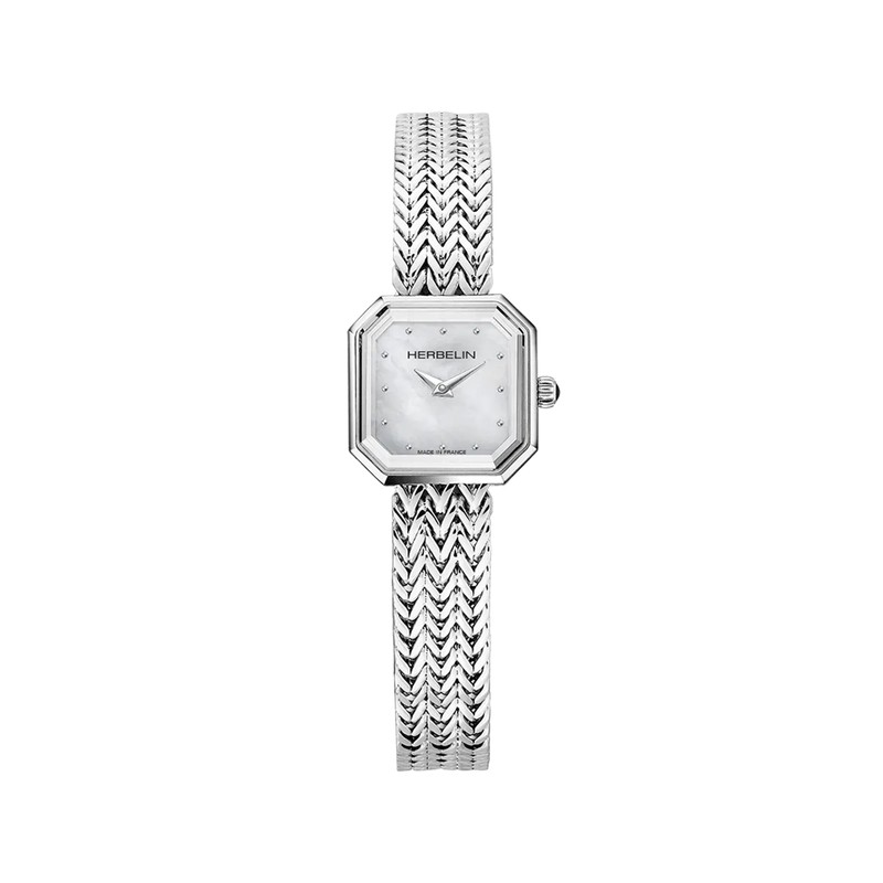 Montre Michel Herbelin - Octogône - Quartz Carré - Acier & Nacre Blanche