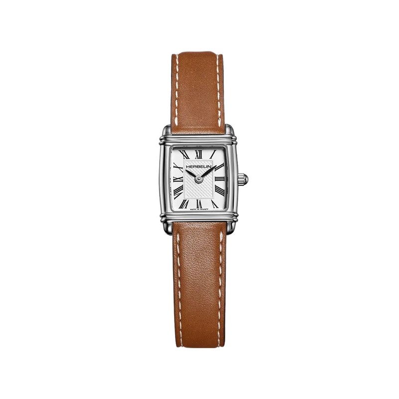 Montre Michel Herbelin - Art Déco - Tonneau Quartz - Acier & Cuir Gold