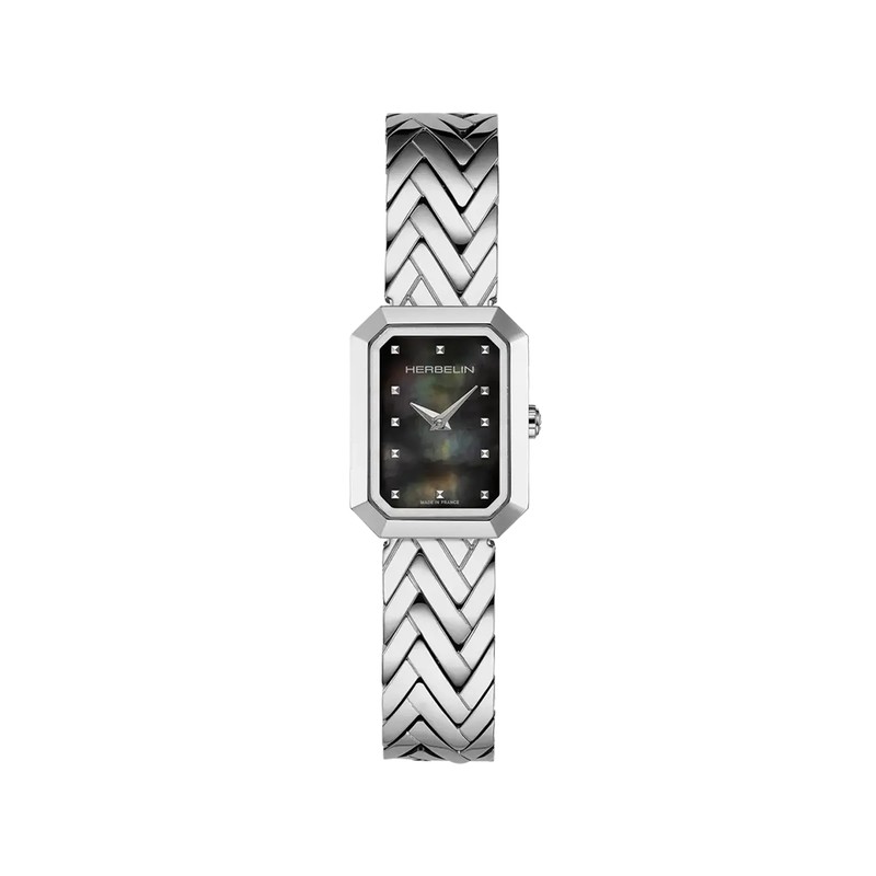 Montre Michel Herbelin - Octogône - Chevrons - Acier & Nacre Noire
