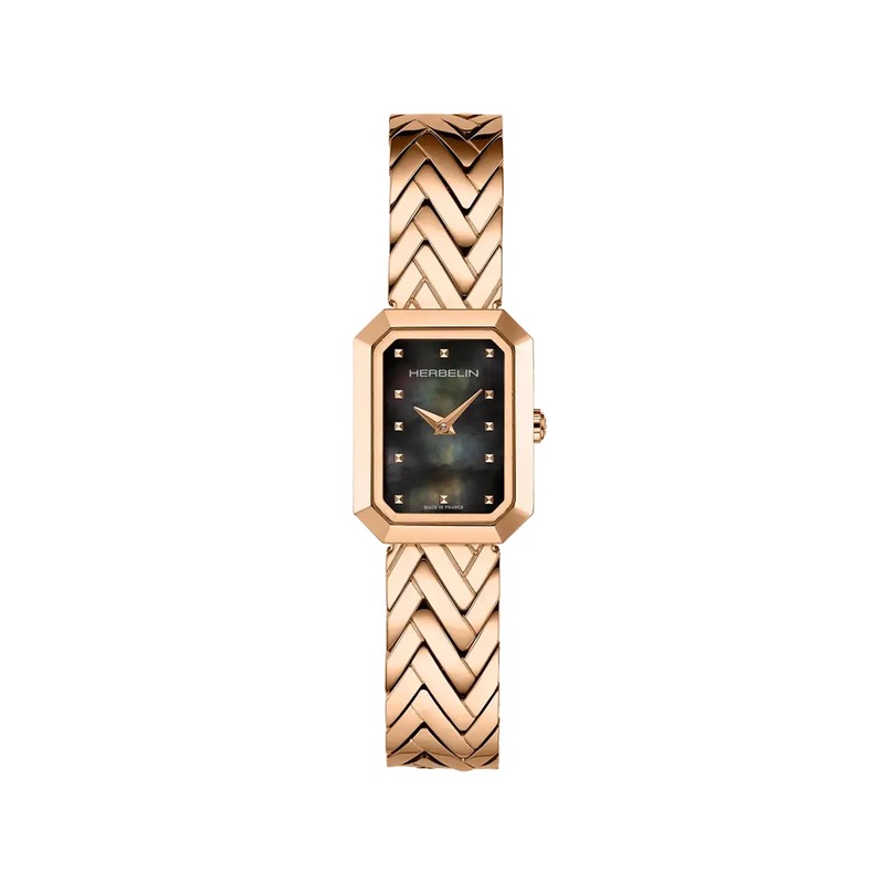 Montre Michel Herbelin - Octogône - Chevrons - Nacre Noire & PVD Or Rose