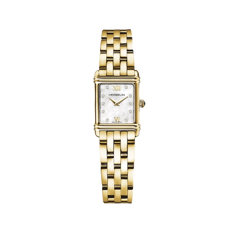 Montre Michel Herbelin - Art Déco - Quartz - PVD Or Jaune & Zirconium
