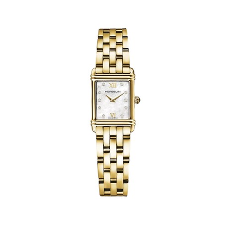Montre Michel Herbelin - Art Déco - Quartz - PVD Or Jaune & Zirconium