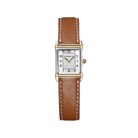 Montre Michel Herbelin - Art Déco - Quartz - Bicolore & Cuir Camel